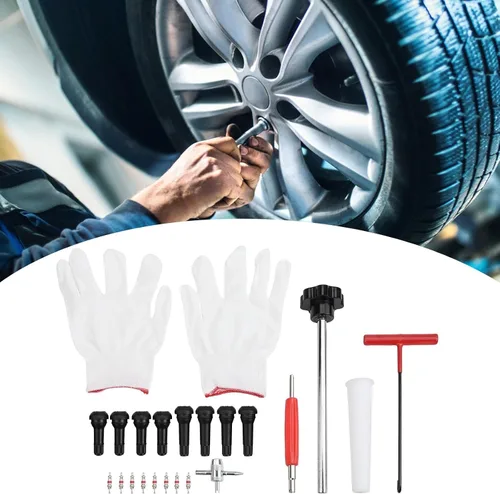 Vista 2 de 22-Piece Quick Change Tire Valve Tool Kit, 15-Second Stem Replacement For Cars, Trucks, ATVs, Motorcycles With TR413/414 Cores(black)
