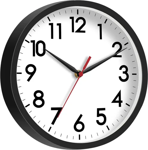 Vista 7 de AKCISOT - Reloj de pared de 8 pulgadas, silencioso, funciona con pilas, color negro