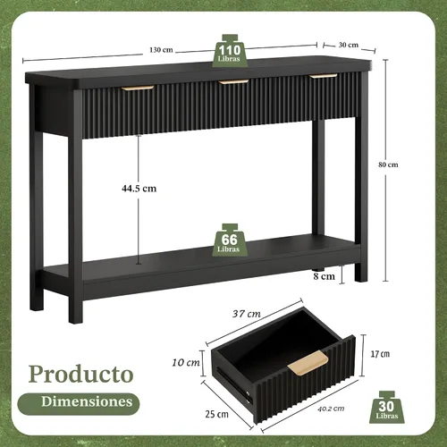 Vista 2 de Lulive Mesa Consola Acanalada de 51" para Entrada, Mesa de Entrada con 3 Cajones de Madera, Mesa Estilo Granja Detrás del Sofá para Sala de Estar