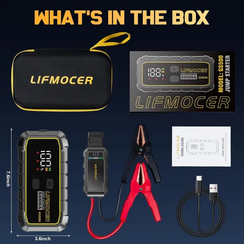 Vista 6 de LIFMOCER GS500 Arrancador de Automóvil - Arrancador de Batería de Automóvil de 5000A para Todos los Motores de Gasolina y Motores Diesel de hasta