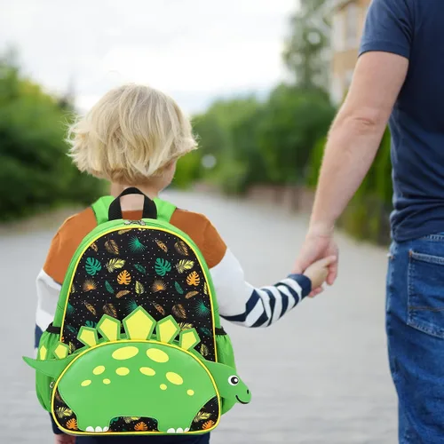 Vista 2 de CAMTOP Bonita mochila para niños pequeños pequeños en 3D con diseño de animales de dibujos animados para niñas y niños Verde Dinosaur Green