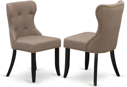 Vista 4 de East West Furniture AMSI3-ABK-48 - Juego de mesa de comedor moderno de 3 piezas que contiene una mesa de cocina redonda con pedestal y 2 sillas