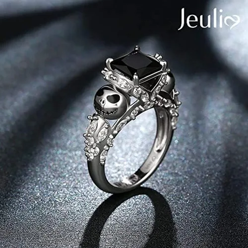 Vista 3 de Jeulia Anillo de plata de ley con diseño romántico de calavera de alma para mujer, esposa, novia, compromiso, boda, aniversario, Navidad