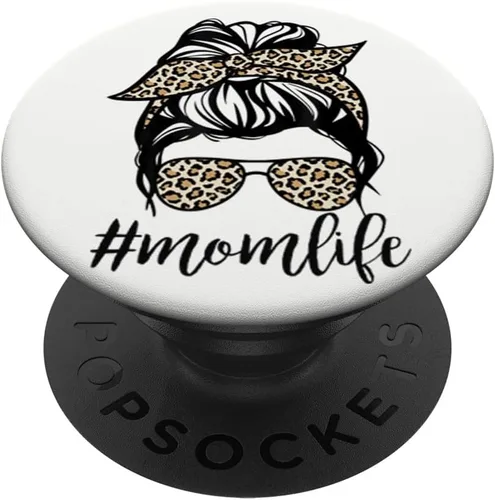 Vista 6 de Classy Mom Life con moño desordenado y bandana de leopardo PopSockets MagSafe PopGrip para iPhone