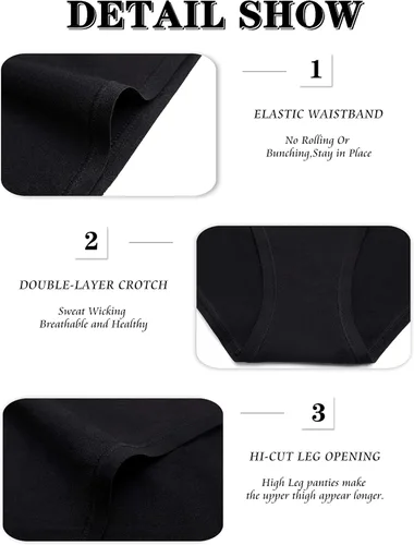 Vista 4 de POKARLA Calzones de bikini de corte alto para mujer, ropa interior de algodón elástico suave, ropa interior hipster, paquete de 6