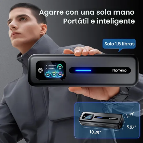Vista 5 de Phomemo M832D Pantalla táctil Impresora portátil sin tinta térmica Negro