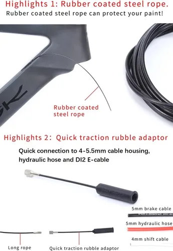 Vista 3 de Kit de herramientas de enrutamiento de cables internos para bicicleta compatible con carcasa de cable de 0.157-0.217 in, manguera hidráulica