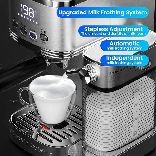 Vista 4 de URintells Cuising - Máquina de café expreso de 20 barras con espumador Cafetera con sistemas de calentamiento rápido duales de 1350 W y 1000 W