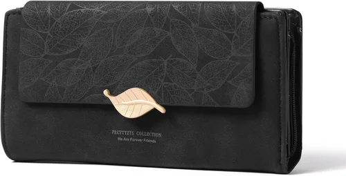 Vista 12 de Cartera de cuero para mujer, con bloqueo RFID, doble embrague, tarjetero de gran capacidad, con monedero con cremallera rosa ( A01 Pink )
