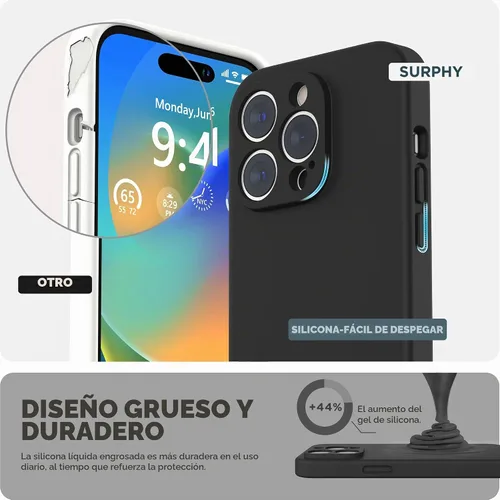 Vista 3 de SURPHY Funda diseñada para iPhone 14 Pro con protector de pantalla, (protección de cámara y forro de microfibra suave), funda de silicona líquida