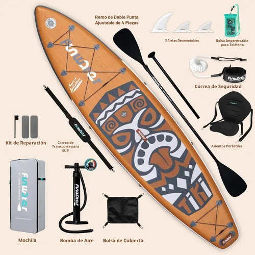 Vista 4 de FunWater Inflatable Stand Up Paddle Board with Beginners SUP Accessories 10'6'' SUP,Anti-Slip EVA Deck,200-450lbs Capacity/Big Fin，Inflatable