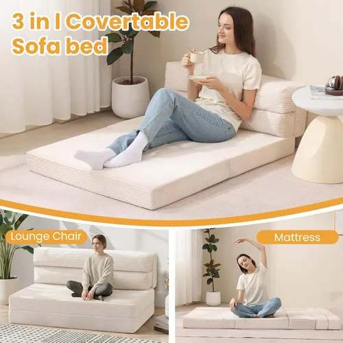 Vista 3 de Colchón Plegable Tamaño Twin, Sofá Cama Convertible 3 en 1, Sofá Cama Plegable, Sofá de Suelo, Sofá Lounge, Colchón para Dormir para Sala de Estar