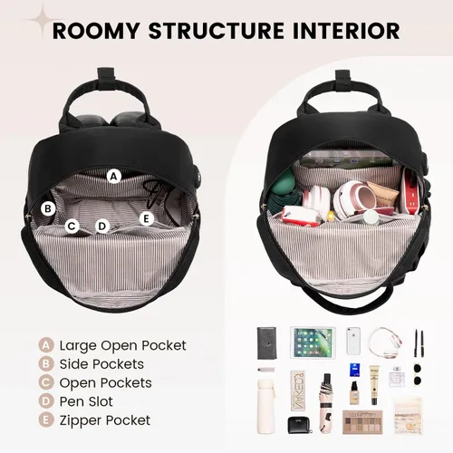 Vista 3 de LOVEVOOK Mini mochila para mujeres y niñas, elegante mochila impermeable con puerto USB, bonita mochila para la escuela, viajes, fiestas, Negro
