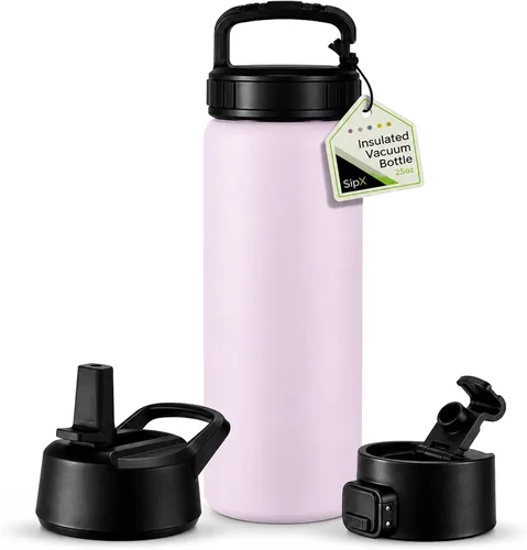 Vista 103 de SIPX™ Botella de Agua Aislada de 18 oz con 3 Tapas – Acero Inoxidable a Prueba de Fugas, Triple Aislamiento – Frío 24 Horas/Caliente 12 Horas – Negro