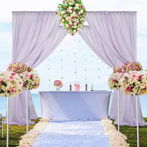 Vista 34 de DUOBAO Cortina de gasa rosa, 2 paneles de 29 x 96 pulgadas, cortinas de telón de fondo de boda, cortinas de playa transparentes para sala de estar