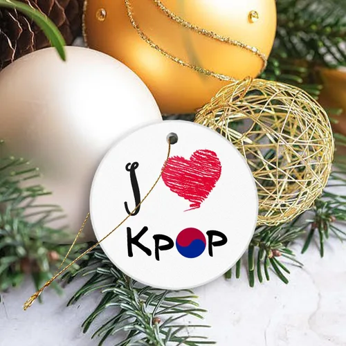 Vista 3 de Adornos de Navidad, adornos colgantes de Navidad de cerámica, impresión a doble cara, Kpop