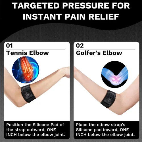Vista 4 de Codera de tenis para hombres y mujeres (S/M solo para brazos más pequeños), codo para tendinitis, codo de tenis y codo de golfista, correa de codo