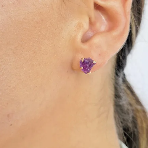 Vista 55 de Aretes de piedra preciosa natural en bruto con oro rosa sobre plata de ley 925, 6 a 0.276 in, regalo de piedra de nacimiento de calidad genuina