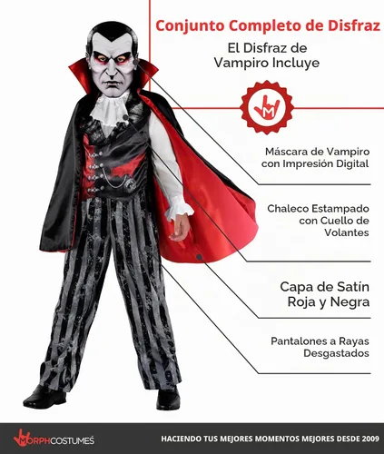 Vista 2 de Morph Evil Count - Disfraz de vampiro para niños, disfraz de vampiro para niños, disfraz de Halloween aterrador para niños Drácula