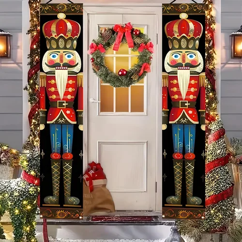 Vista 9 de BlissYard Estandartes de Porche Navideños de Cascanueces 12×71 Pulgadas Hola Invierno Feliz Navidad Decoraciones de Puerta Estandarte de Soldado