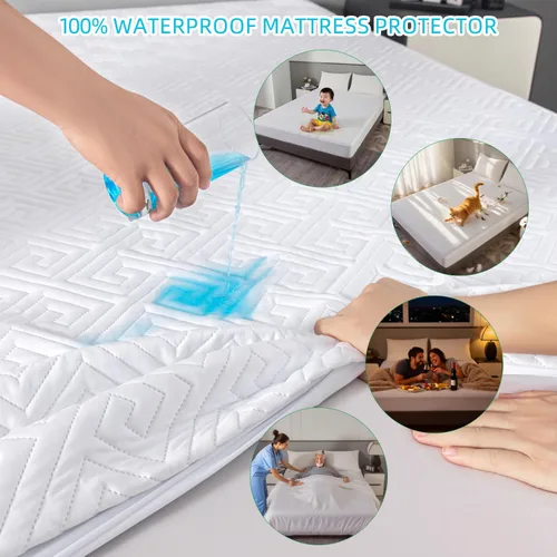 Vista 3 de JOSOP Protector de colchón acolchado individual de 325 GSM, 100% impermeable, sábana bajera absorbente hasta 20 bolsillos profundos, suave