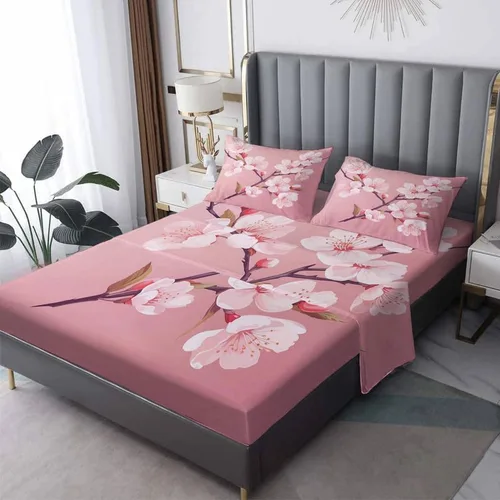 Vista 11 de Juego de sábanas de tamaño individual con estampado de flor de cerezo, sábanas japonesas de microfibra suave, bolsillo profundo, sábanas y fundas