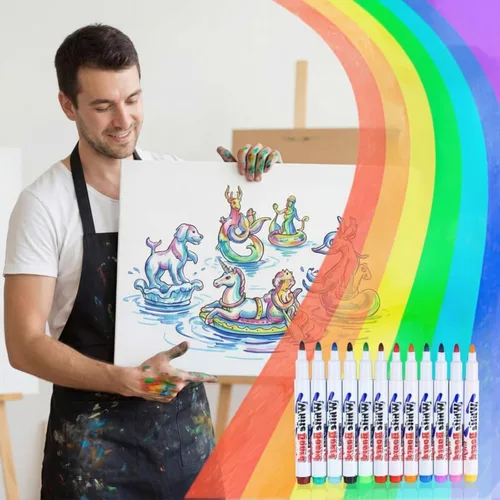 Vista 6 de Teling Paquete de 36 bolígrafos mágicos flotantes para niños, 12 colores, para crear marcadores de pintura al agua con toalla, arte de bricolaje
