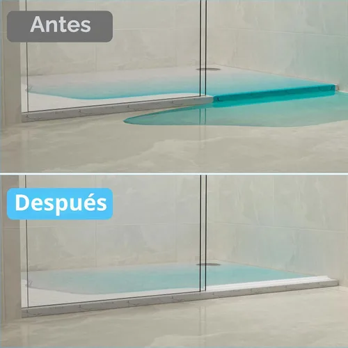 Vista 3 de Duzzy Protector de presas de agua para umbral de ducha, tira de sellado de goma de silicona para puerta de ducha (39 pulgadas, transparente)