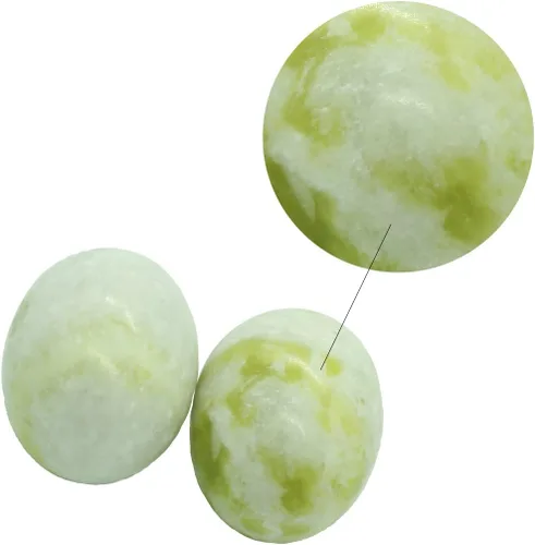 Vista 4 de BRABUD Bolas de estrés de ejercicio chino ovaladas de mármol Baoding en piedra natural Craft Collection BS174 (verde claro)