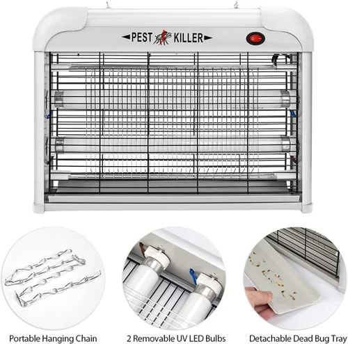 Vista 5 de Exterminador eléctrico de insectos para interiores, 2800 V potente asesino de insectos voladores con atracción de luz azul de 20 W, máquina de 2800