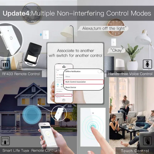 Vista 7 de MoesGo - Interruptor de luz inteligente de pared, panel de vidrio, control múltiple (3 vías), interruptores táctiles Wi-Fi de 2.4 GHz, requiere