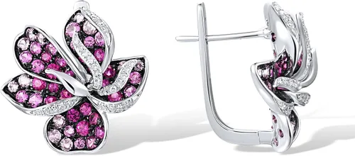 Vista 2 de Santuzza Aretes colgantes de oro macizo de 10 quilates con flores de diamante para mujer, Gema Metal