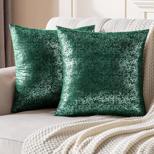 Vista 27 de JELLYMONI Juego de 2 fundas de almohada decorativas brillantes, fundas de almohadas decorativas con purpurina dorada de 16 x 16 pulgadas para sala