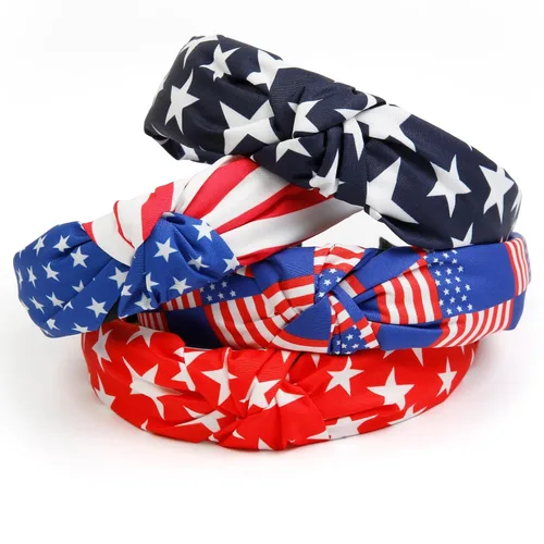 Vista 3 de Huachi Bandas para la cabeza con bandera americana para mujeres, anudadas, accesorios de diadema del 4 de julio para mujeres, banda patriótica