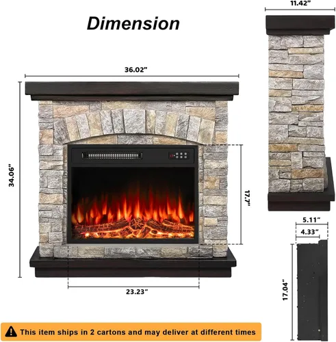 Vista 6 de BOSSIN Chimenea eléctrica de 36 pulgadas con repisa, inserto de chimenea eléctrica de 23 pulgadas, soporte de TV independiente con temporizador