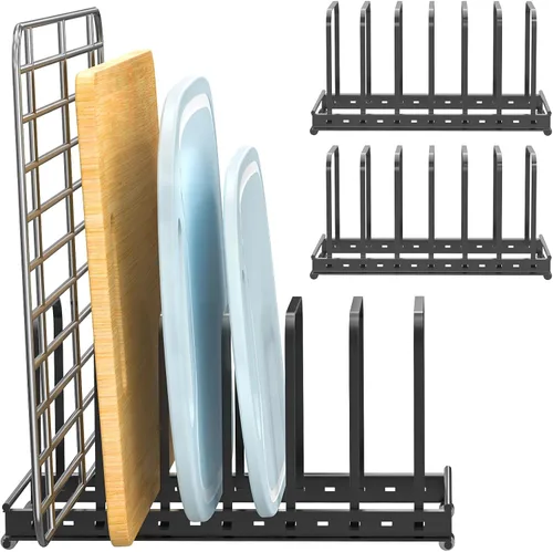 Vista 6 de Organizador de tabla de corte, paquete de 1 soporte ajustable para utensilios de hornear para gabinete y encimera, estante de metal con 7 ranuras