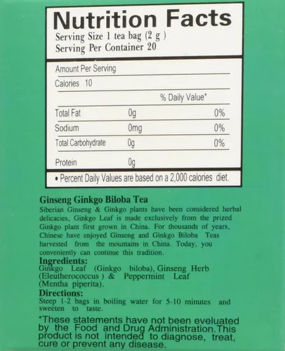 Vista 2 de Royal King Té de ginseng ginkgo biloba (20 bolsas)