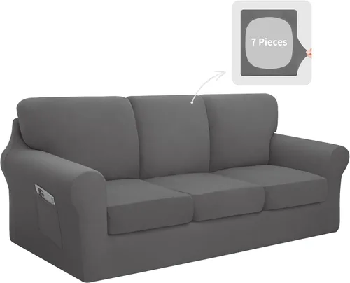 Vista 36 de Easy-Going - Funda elástica para sofá (7 piezas), tamaño XL, color negro Juego de funda de sofá lavable para 3 cojines de respaldo y asiento