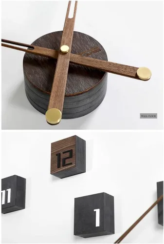 Vista 4 de Reloj de Pared - Reloj de pared grande 3D DIY con números arábigos reloj con puntero de nogal sin marco, decoración del hogar para sala de estar