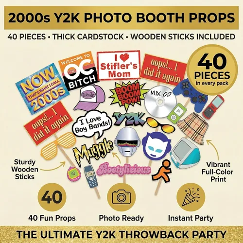 Vista 2 de 2000s Y2K Photo Booth Props – 40 piezas – Suministros de fiesta Y2K retroceso, decoraciones y regalos