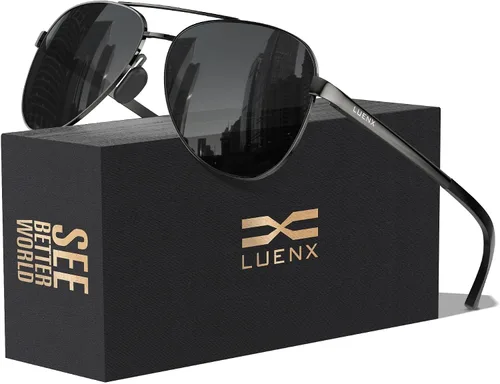Vista 10 de Luenx Aviator Sunglasses Men Polarized Women Classic UV400 Driving Negro