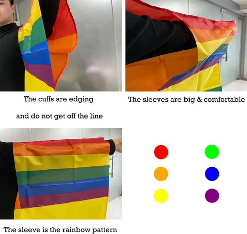 Vista 3 de ORHA Capa de bandera de arco iris, disfraz de bandera del Día del Orgullo, bandera de 59 x 35 pulgadas, bandera portátil para adultos, decoración