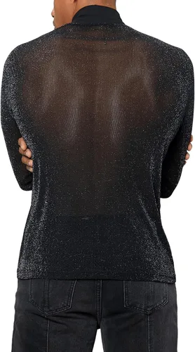 Vista 2 de Floerns Camiseta de malla transparente de manga larga con cuello alto falso para hombre