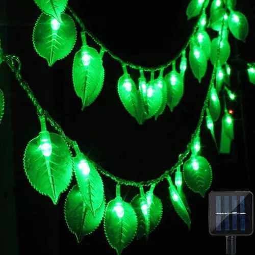 Vista 7 de Guirnalda de luces de hoja verde, 8 pies/8.2 ft, 20 LED, funciona con pilas, luces de hadas de hojas verdes con control remoto, perfecta