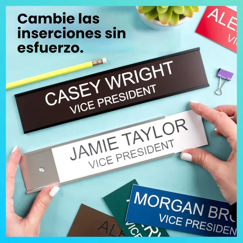 Vista 4 de ExcelMark Placa de identificación grabada personalizada de 2 x 8 pulgadas con esquinas cuadradas