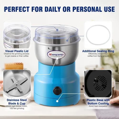 Vista 2 de Moongiantgo Molinillo de café eléctrico, mini molinillo de especias, molinillo rápido de 200 W, 10 segundos, molino de grano seco para especias