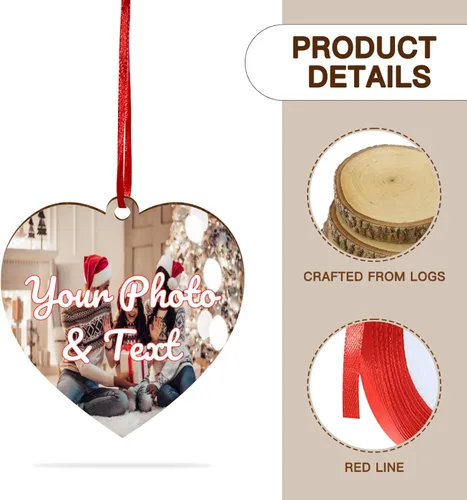 Vista 5 de Adorno de Navidad personalizado con foto, añade imagen y texto, adorno de diseño de impresión de texto, regalo de recuerdo personalizado para colgar