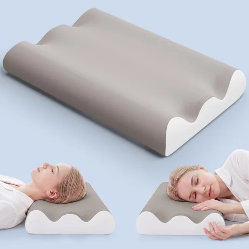 Vista 12 de NEWBULIG Soporte para el cuello con almohada cervical de espuma Soporte ergonómico para dormir lateral/espalda/estómago, alivia el cuello y los gris