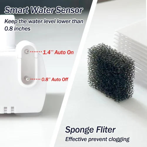 Vista 4 de Bomba de sumidero pequeña automática con sensor de agua, elevación de 8 pies, 70 GPH 115 V/230 V, mini bomba de condensado con interruptor