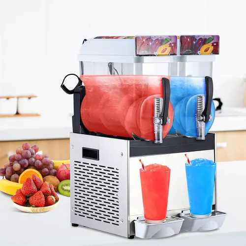 Vista 7 de Máquina de granizado de acero inoxidable de doble tanque de 15L, fabricante de bebidas congeladas de 700 W con función de limpieza automática